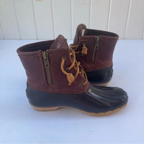 Sperry Saltwater Women's Brown Leather Rubber Zip Up Duck Boots - Picture 5 of 9